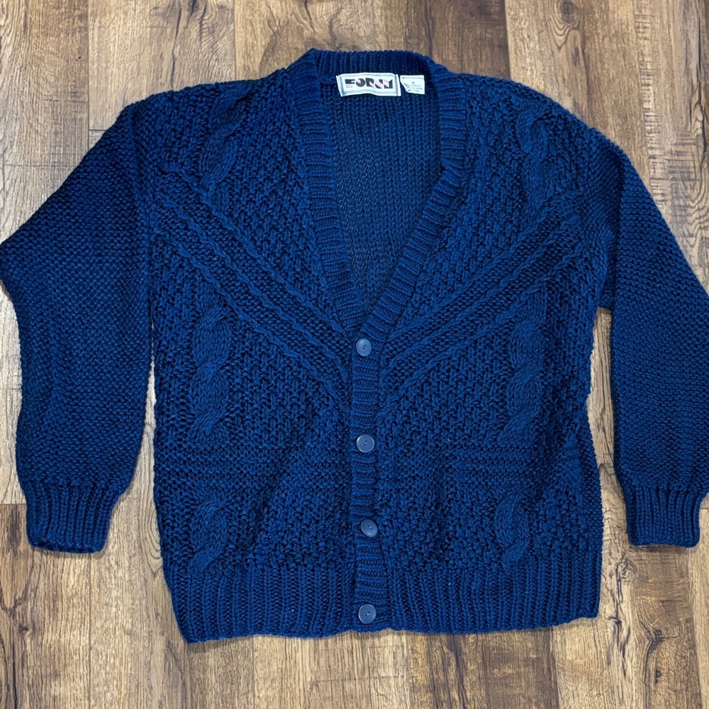 FORUM Navy Blue Vintage Cable Knit Cardigan